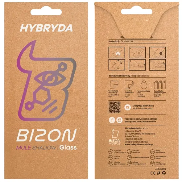 Prywatyzujące szkło hybrydowe Bizon Glass Mule Shadow do Apple iPhone 16 Pro Max matowe