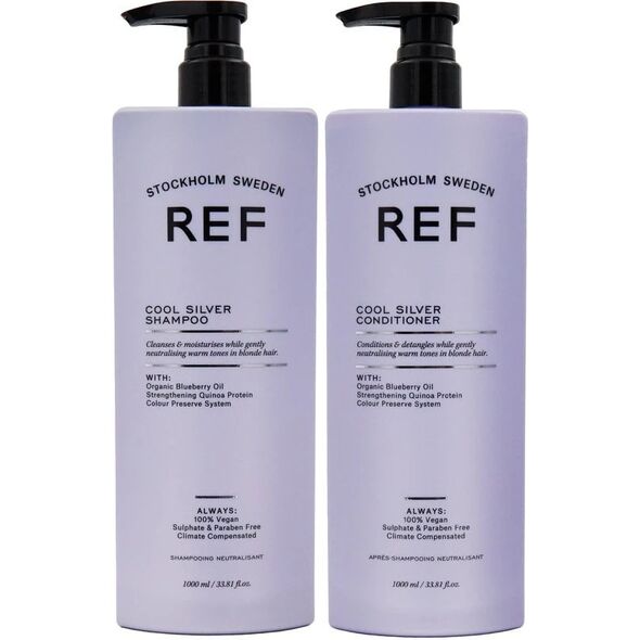 REF Cool Silver Set Ref Stockholm: Cool Silver, Sulfates-Free, Hair Conditioner, Neutralising Warm Tones, 600 ml + Cool Silver, Sulfates-Free, Hair Shampoo, Neutralising Warm Tones, 600 ml Unisex