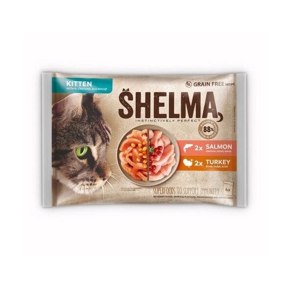 SHELMA saszetki dla kociąt. Z indykiem i łososiem 4x85g