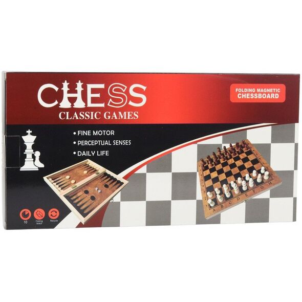 Klasyczna Gra Logiczna 3w1 Szachy Warcaby Backgammon Drewniane LEAN Toys