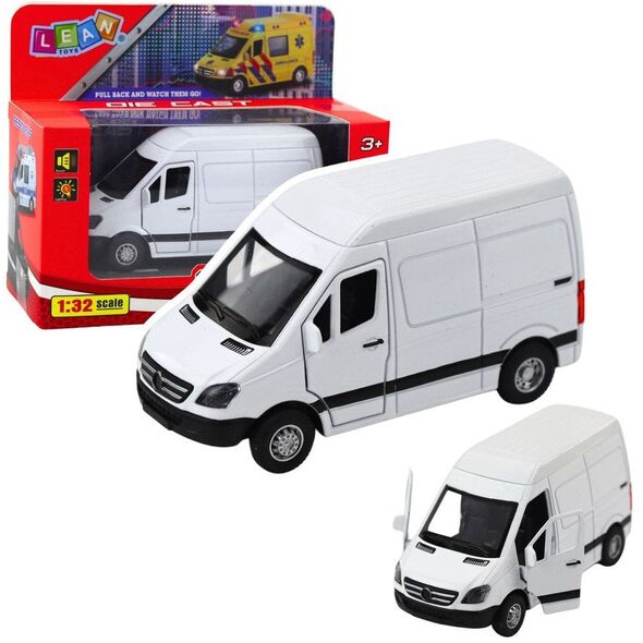 Samochód Dostawczy Metalowy Z Napędem Pull Back Światła Dźwięki Biały 1:32 LEAN Toys