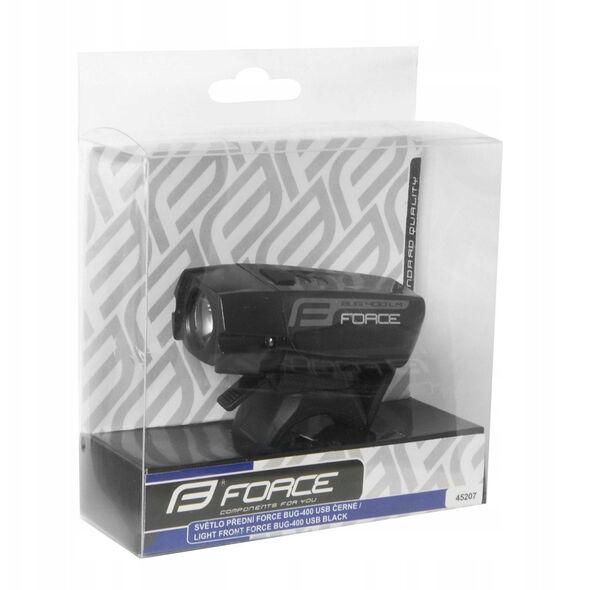 Priekinis zibintas FORCE BUG-400 USB (juodas)