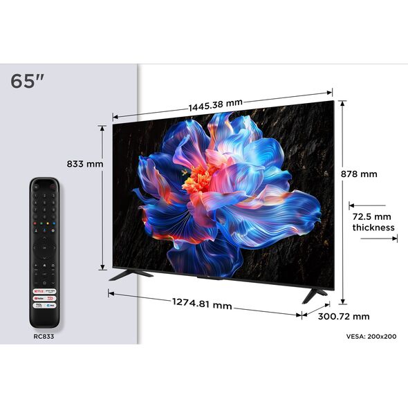 TCL 65P69K Telewizor 165,1 cm (65") 4K Ultra HD Smart TV Wi-Fi Czarny