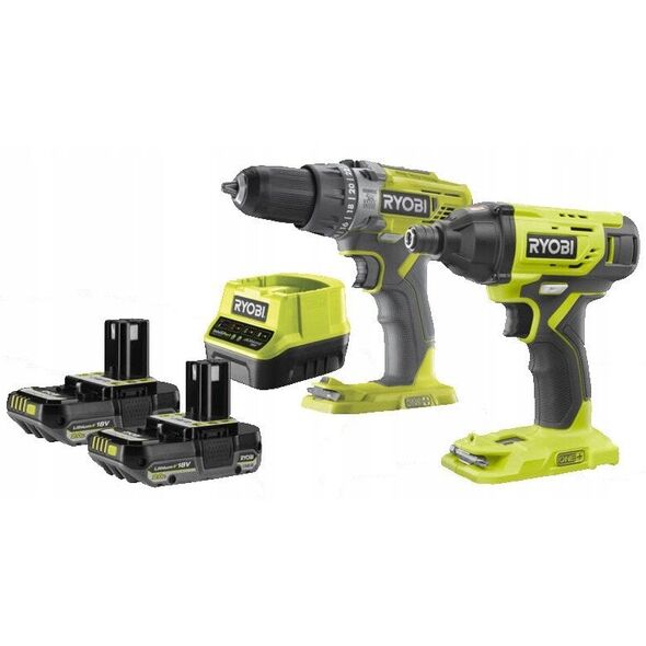 Ryobi ONE+ wiertarko- wkretarka + zakretarka z udarem + 2 akumulatory 2.0AH i ladowarka, zestaw