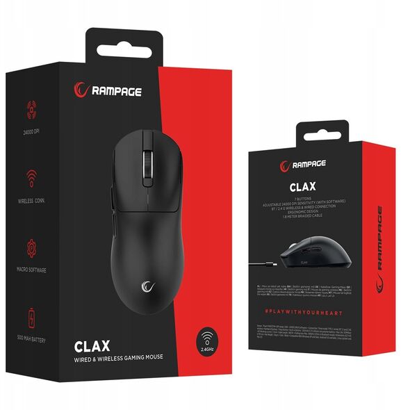 Rampage Mysz bezprzewodowa Clax PAW3311 1k Hz 24 000 DPI BT 5.1 czarna