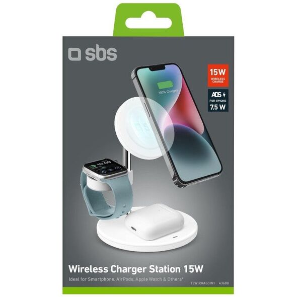 SBS TEWIRMAG3IN1, Εσωτερικός, USB, Ασύρματη φόρτιση, Λευκό