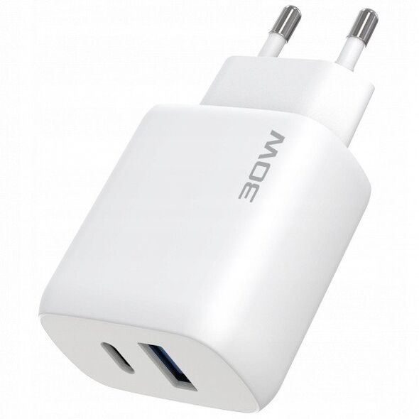 Ładowarka Sieciowa 230v 30w Na Usb-c Usb Type-c + Usb Kabel 1m 60w Usb-c / Wcsp23011002 / Silicone Power 2 / Biały