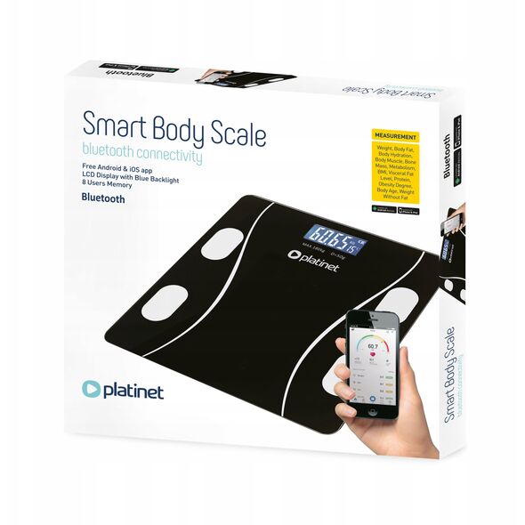 PLATINET WAGA BATHROOM SMART BODY SCALE 180KG 26X26CM WITH APP BLUETOOTH BLACK 46021