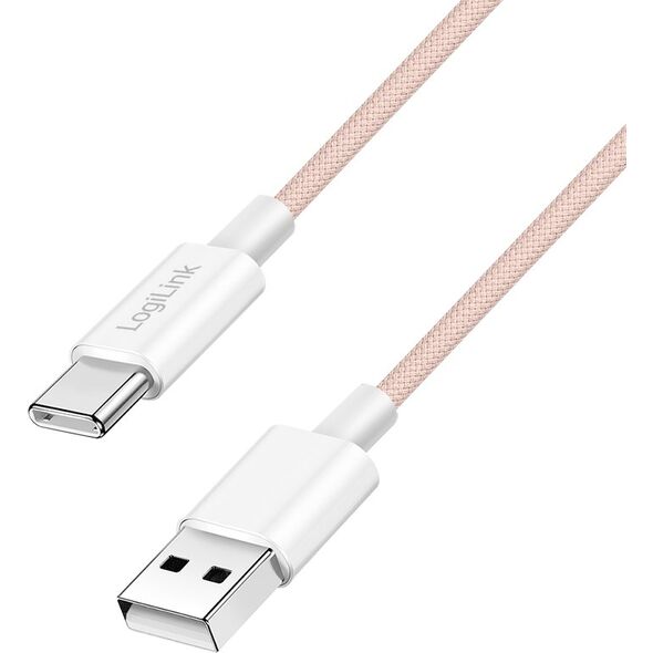 LogiLink USB-A - USB-C 1.5m w nylonowym oplocie różowy