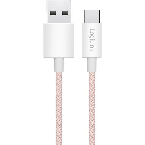 LogiLink USB-A - USB-C 1.5m w nylonowym oplocie różowy