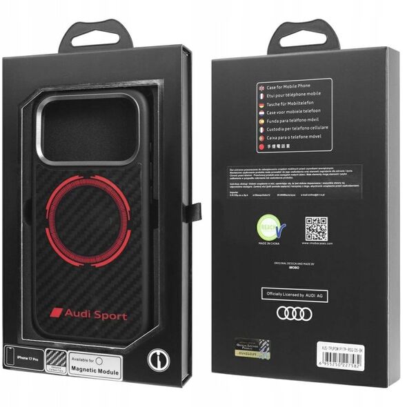 Case Audi RSQ Carbon Fiber Sport Red Circle MagSafe for iPhone 17 Pro black