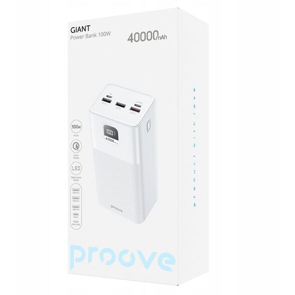 Mocny Powerbank Podróżny 40000mah 100w 3x Usb Usb-a 1x Usb-c Type-c Proove / Pbgi99320002 Giant / Biały