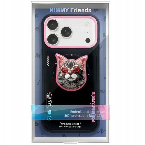 Etui Nimmy Glasses Cool Cat MagSafe do iPhone 17 czarno różowy
