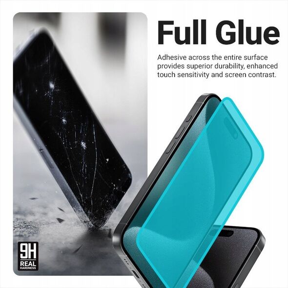 Crong 3D Armour Glass - Szkło hartowane iPhone 16e / iPhone 14 / iPhone 13 / iPhone 13 Pro + ramka instalacyjna