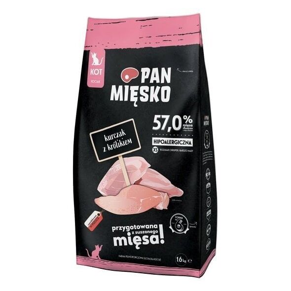 Hipoalergiczna karma dla kociąt Pan Mięsko kurczak/królik, Chrupki XS 1,6kg