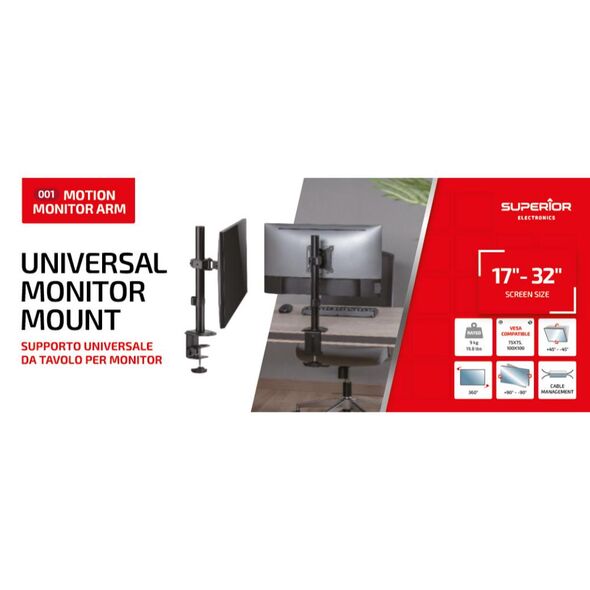 Superior Επιτραπέζια Βάση Οθόνης 17"-32" με Ρυθμιζόμενο Βραχίονα (SUPSPC001) (SPRSUPSPC001) έως 12 άτοκες Δόσεις