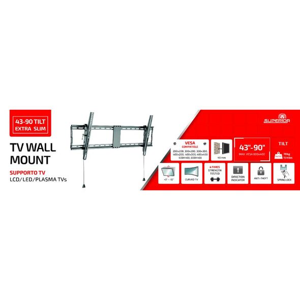Superior Επιτοίχια Βάση Τηλεόρασης Tilt Extra Slim 42"-90" (SUPSTV021) (SPRSUPSTV021) έως 12 άτοκες Δόσεις