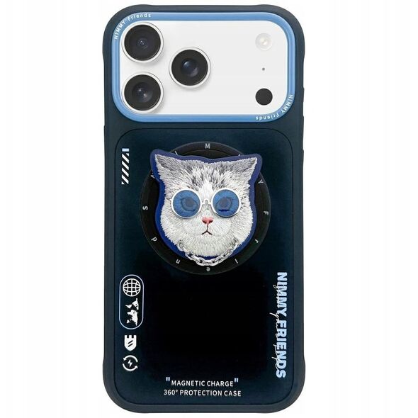Etui Nimmy Glasses Cool Cat MagSafe do iPhone 17 czarno niebieski