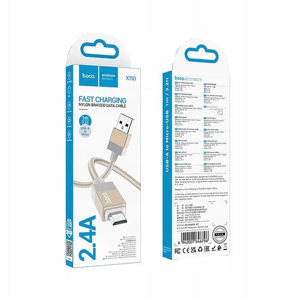Kabel USB A do USB C Hoco 3A 1 m X110 złoty