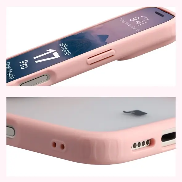 Etui Bizon Case Angelo do Apple iPhone 17 Pro półprzezroczyste z jasnoróżową ramką