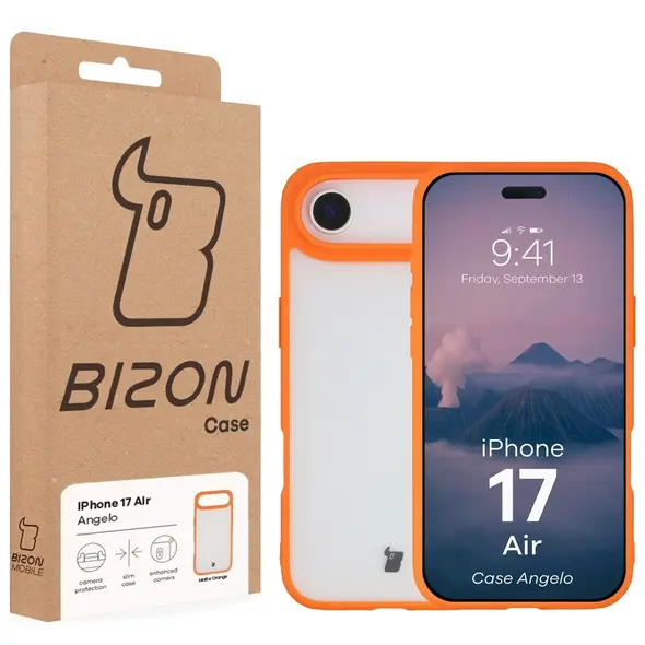 Etui Bizon Case Angelo do Apple iPhone 17 Air półprzezroczyste z pomarańczową ramką