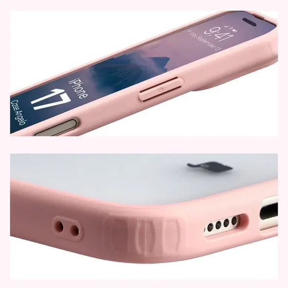 Etui Bizon Case Angelo do Apple iPhone 17 półprzezroczyste z jasnoróżową ramką