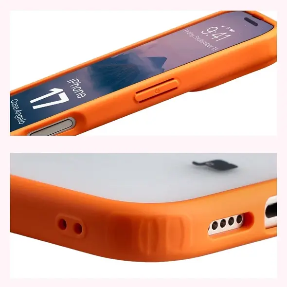 Etui Bizon Case Angelo do Apple iPhone 17 półprzezroczyste z pomarańczową ramką