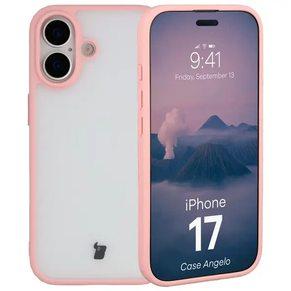 Etui Bizon Case Angelo do Apple iPhone 17 półprzezroczyste z jasnoróżową ramką