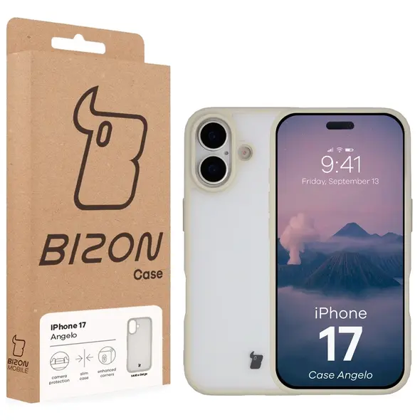 Etui Bizon Case Angelo do Apple iPhone 17 półprzezroczyste z beżową ramką