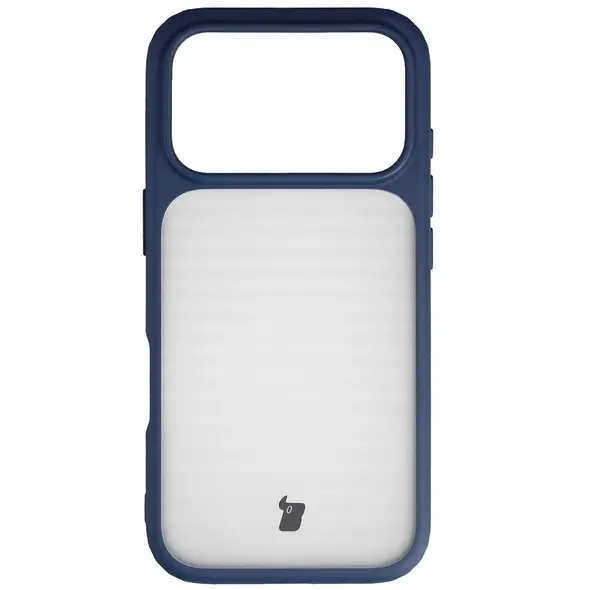 Etui Bizon Case Angelo do Apple iPhone 17 Pro półprzezroczyste z granatową ramką