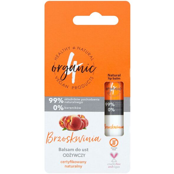 4ORGANIC_Natural Lip Balm naturalny odżywczy balsam do ust Peach 5g