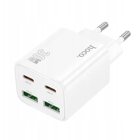 Ładowarka sieciowa do telefonu Hoco 2 x USB C + 2 x USB A QC3.0 PD 3A 30W N56 biała