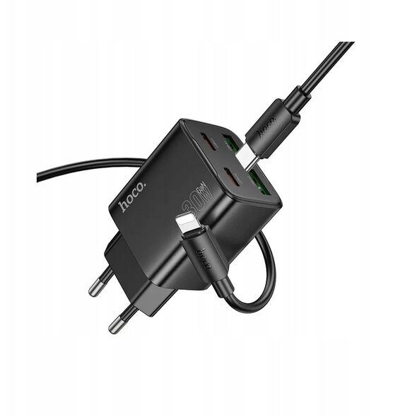 Ładowarka sieciowa do telefonu Hoco 2 x USB C + 2 x USB A QC3.0 PD 3A 30W + kabel USB C do Lightning N56 czarna
