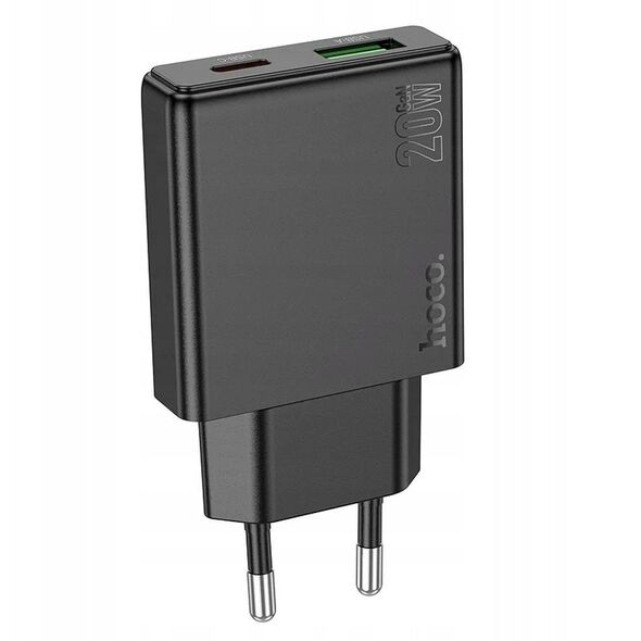 Ładowarka sieciowa do telefonu Hoco Slim USB A + USB C QC3.0 PD 3A 20W N38 czarna