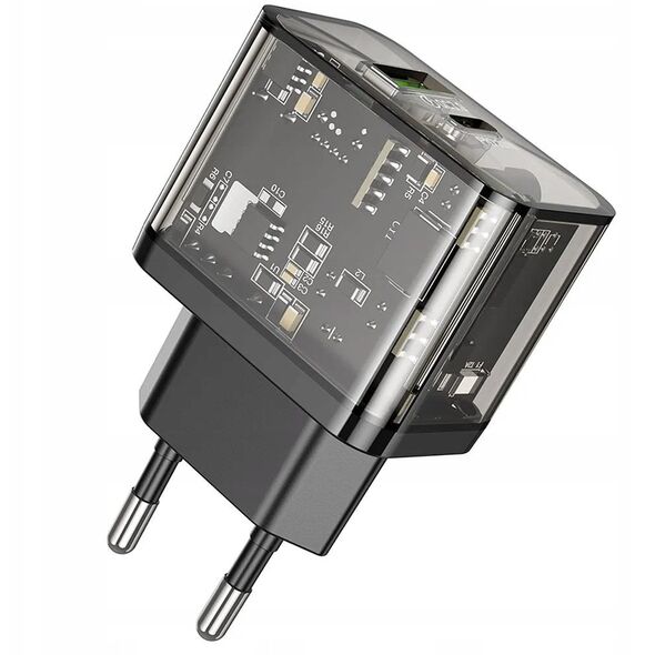 Ładowarka sieciowa do telefonu Hoco USB A + USB C QC3.0 PD 3A 20W N34 transparentna