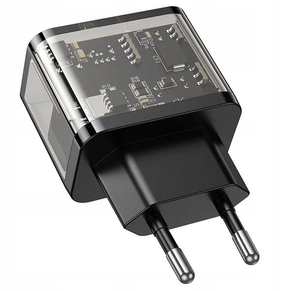 Ładowarka sieciowa do telefonu Hoco USB A + USB C QC3.0 PD 3A 20W N34 transparentna