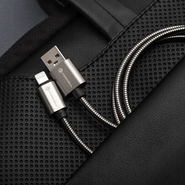 Kabel USB A do Lightning Forcell F-Energy 2,4A 12W Metal 2 m C236 srebrny