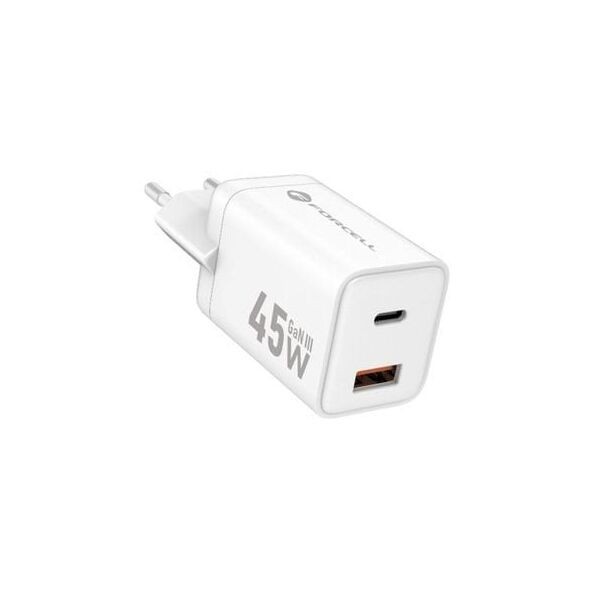 Ładowarka sieciowa do telefonu Forcell F-Energy Mini GaN III USB C + USB A PD QC4.0 45W VT-36 biała