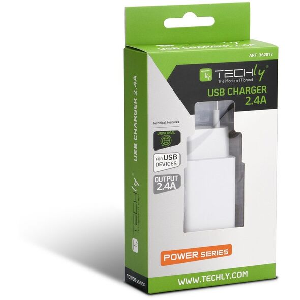 Ładowarka sieciowa USB 12W/2.4A 5V biała