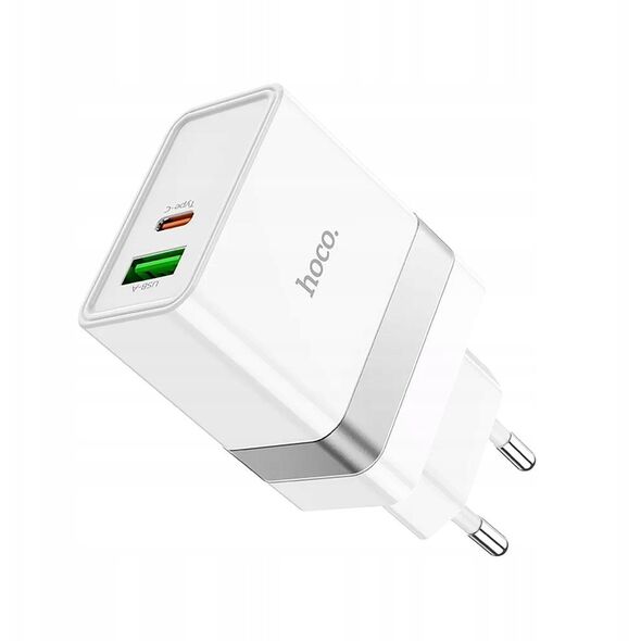 Ładowarka sieciowa do telefonu Hoco USB A + USB C QC3.0 PD 3A 30W N21 biała