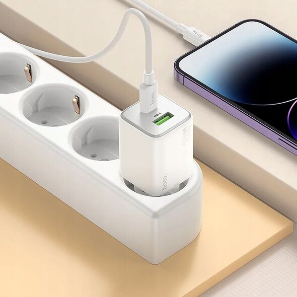 Ładowarka sieciowa do telefonu Hoco USB A + USB C QC3.0 PD 3A 20W N41 biała