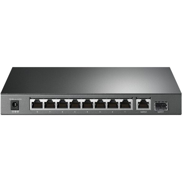 TP-LINK 10 prievadų Gigabit PoE+ jungiklis 8 Gigabit PoE+ prievadai, 1 Gigabit RJ45 prievadai ir 1 Gigabit SFP lizdai 802.3at/af 63W PoE galia