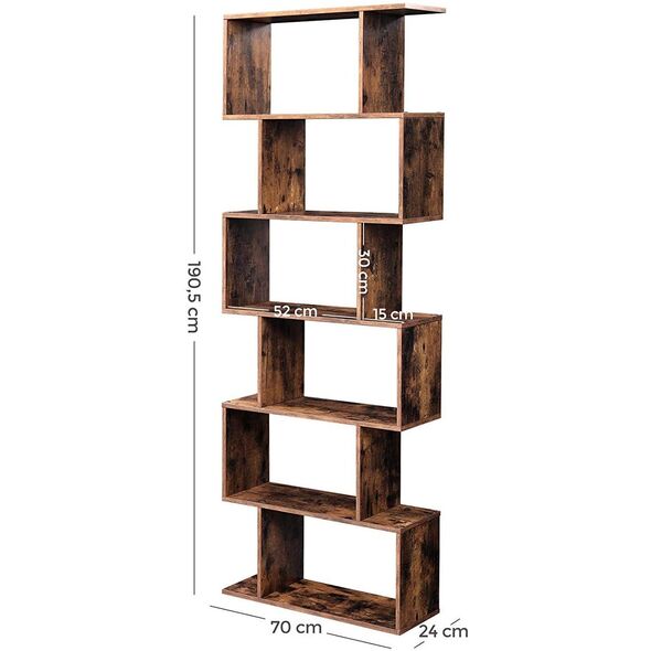 Regał na książki rustykalny brąz 70x24x190 cm loft 6 półek