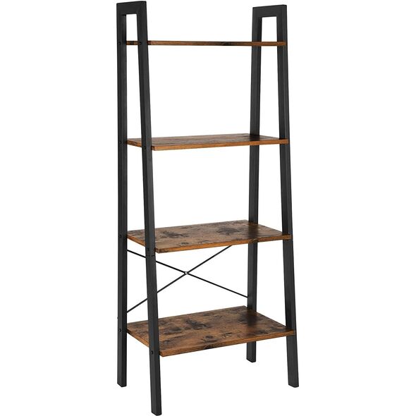 Regał na książki loft rustykalny brąz 4 półki 56x34x137 cm czarny