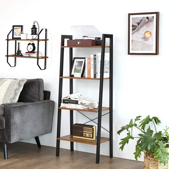 Regał na książki loft rustykalny brąz 4 półki 56x34x137 cm czarny