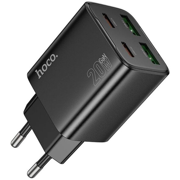 Ładowarka sieciowa do telefonu Hoco 2 x USB C + 2 x USB A QC3.0 PD 3A 20W N55 czarna