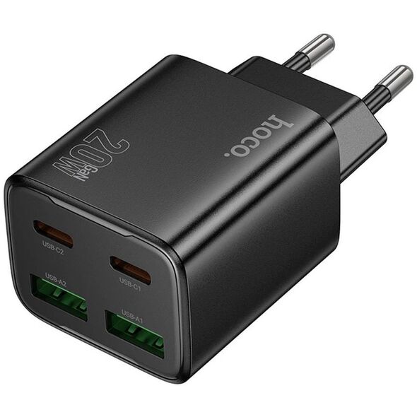 Ładowarka sieciowa do telefonu Hoco 2 x USB C + 2 x USB A QC3.0 PD 3A 20W N55 czarna
