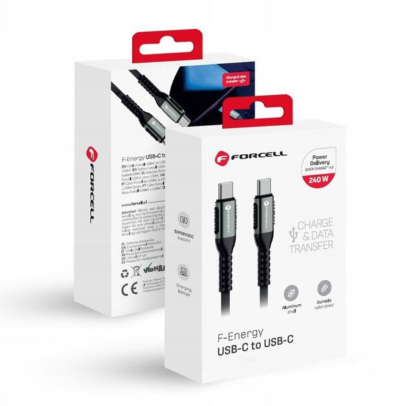 Kabel USB C do USB C Forcell F-Energy QC4.0 PD 5A 240W Cafule 0,5 m C263 czarny