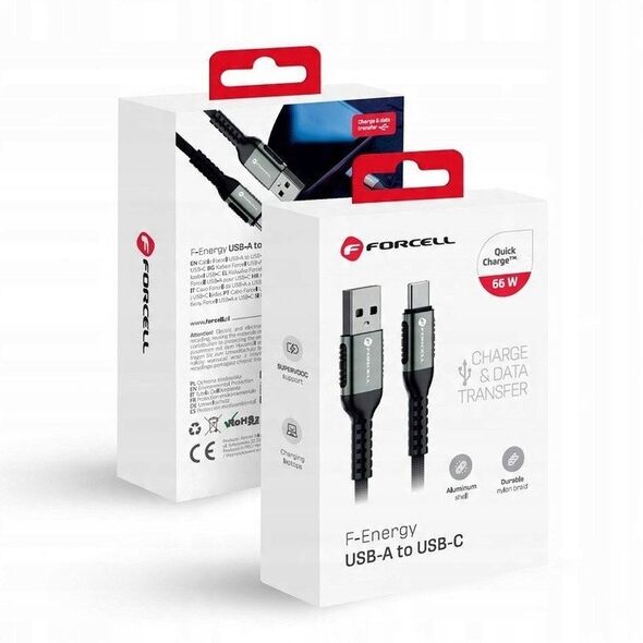 Kabel USB A do USB C Forcell F-Energy QC4.0 3A 66W Cafule 0,25 m C256 czarny