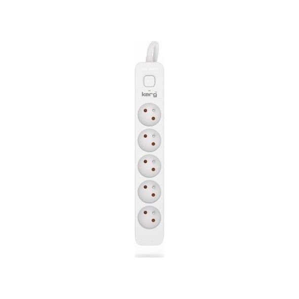 Kerg Przedłużacz KERG z wyłącznikiem-5 gniazd-biało-szary-5m-16A-H05VV-F-3x1,5mm2